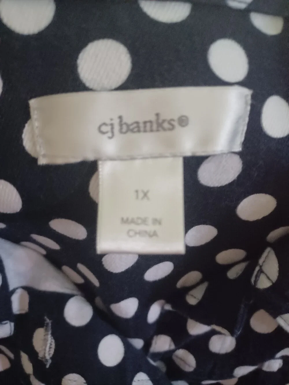 CJ Banks Navy and White Polka Dot Button-Front Jean Jacket